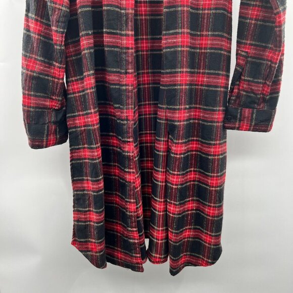 Thread Story Women's Plaid Button Up Top High Side Slits Red/Multi Size Large - Picture 2 of 9
